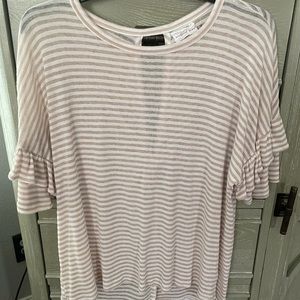 Sheer cream and tan striped short sleeve top